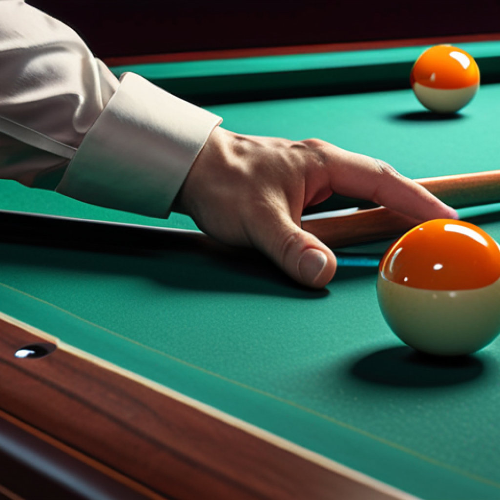 **Billiard player meticulously controlling cue ball speed, illustrating precision and technique.**