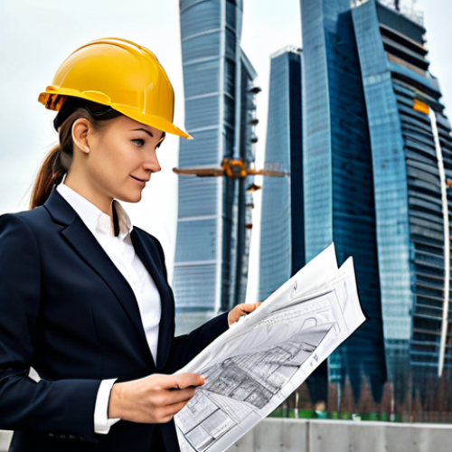 Home 9 **
"A confident female architect in Moscow, wearing a stylish, fully clothed business suit appropriate for a construction site visit. She's reviewing blueprints with a construction foreman, both wearing hard hats. The background is a modern building under construction against the Moscow skyline. Safe for work, appropriate content, fully clothed, professional, perfect anatomy, correct proportions, well-formed hands, natural body proportions, high quality."
**