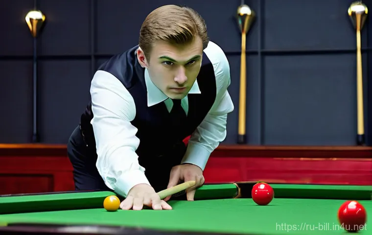 당구 프로 선수 인터뷰 - **Professional Russian Pyramid Player in Action:** A male professional Russian Pyramid billiards pla...