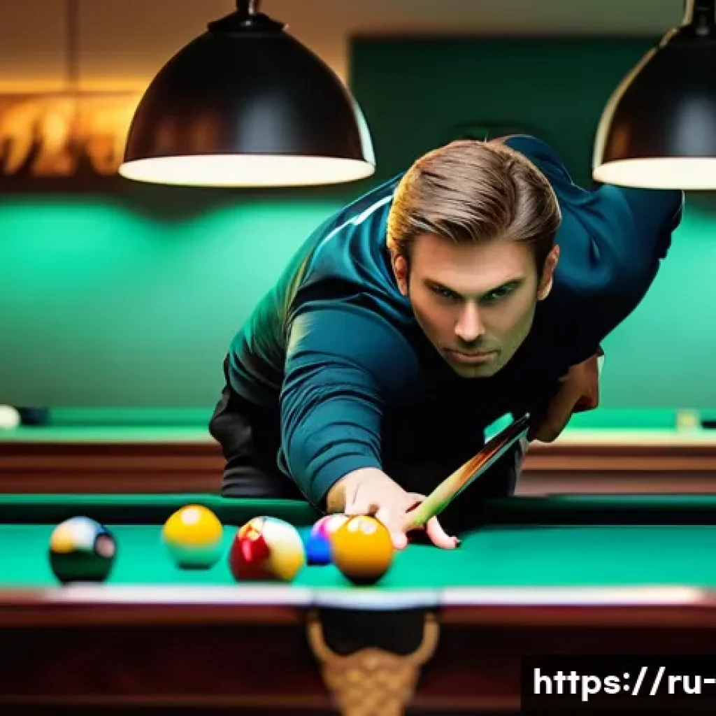 당구 스피드볼 경기 가이드 - A dynamic scene of a professional speed billiards player in a modern indoor billiards hall, using a ...