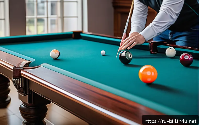 당구 거리 측정 기구 - A professional billiards player using a sleek laser distance measurer with Bluetooth connectivity an...