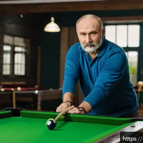 Home 33 당구 스트레치 운동법 - A middle-aged Russian man in casual sportswear performing shoulder rotations and cross-arm stretches...