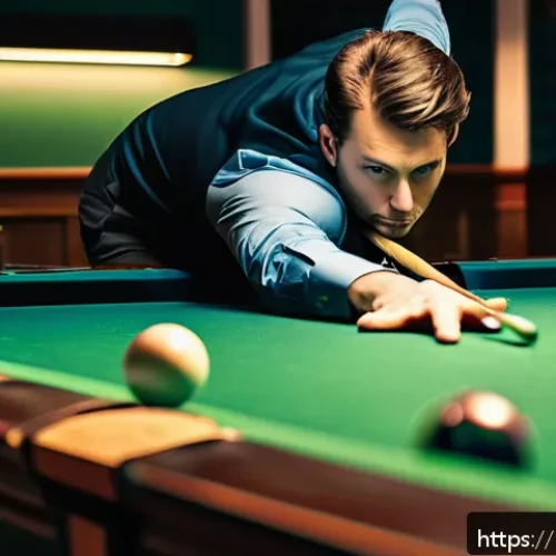 Home 32 당구 경기 중 사용되는 숫자 - A detailed close-up scene of a professional billiards table in a well-lit, modern pool hall. Several...