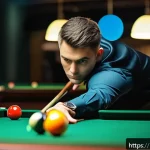 Home 18 당구 실력 향상 프로그램 - A professional billiards player demonstrating the perfect stance and hand positioning during a shot ...