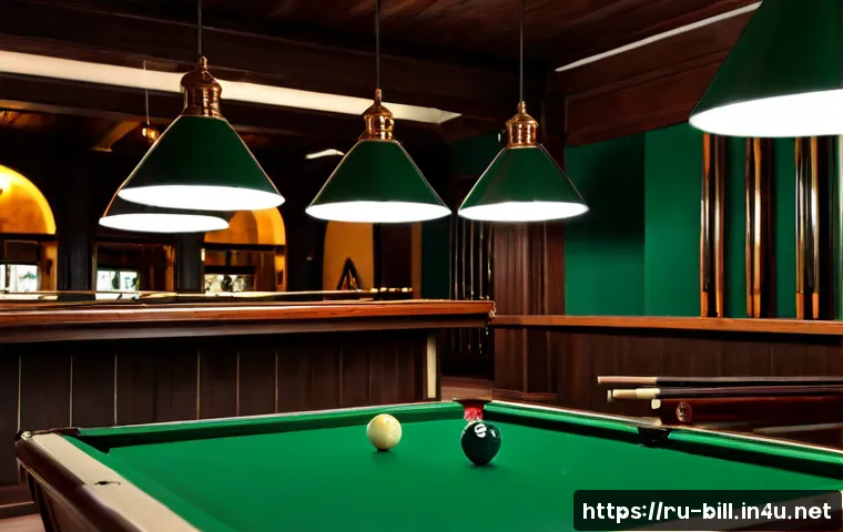 Home 17 당구 브랜드 히스토리 - Photorealistic billiard brand history concept in a refined Moscow billiards club, a carefully arrang...
